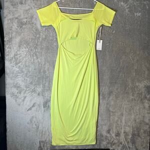 Good American Off Shoulder Cut‎ Out Midi Dress Size 3 Key Lime New Large